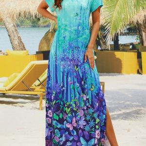 V Neck Casual Loose Dress, Dresses, color:Multicolor|size:XXL, JustFashionNow