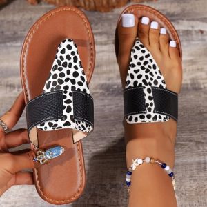 Color Block Cow Pattern Vintage Thong Slide Sandals, Sandals, color:Black|size:43, JustFashionNow
