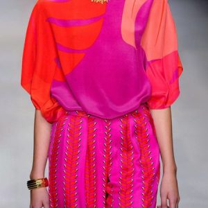 Color Block Crew Neck Loose Vacation Shirt, Blouses and Shirts, color:Rose Red|size:XXL, Stylewe