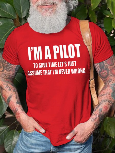 Funny Pilot Short Sleeve Casual Short sleeve T-shirt, color:Red|size:3XL, Lilicloth.com