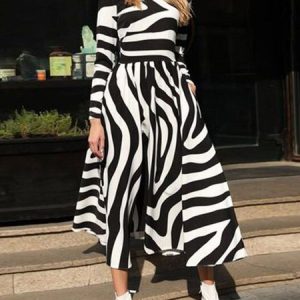 Regular Fit Stand Collar Elegant Dress, Maxi Dresses, color:Black-white|size:XXL, Stylewe