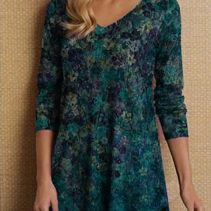 Loose V Neck Casual Floral Top, Shirts & Blouses, color:Green|size:XXL, JustFashionNow