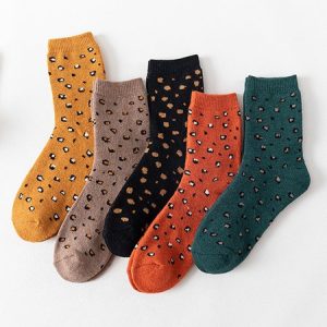 5pairs Leopard Pattern Warmth Crew Mid-calf Socks, Socks, color:Color2|size:5 Pairs, JustFashionNow