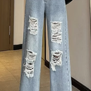 Ripped Pockets Casual Plain Jeans, Denim&Jeans, color:Blue|size:5XL, Noracora