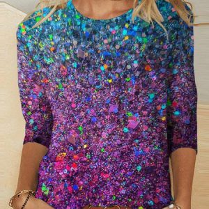 Casual Striped Crew Neck Regular Fit T-Shirt, T-Shirts, color:Deep Purple|size:XXL, JustFashionNow