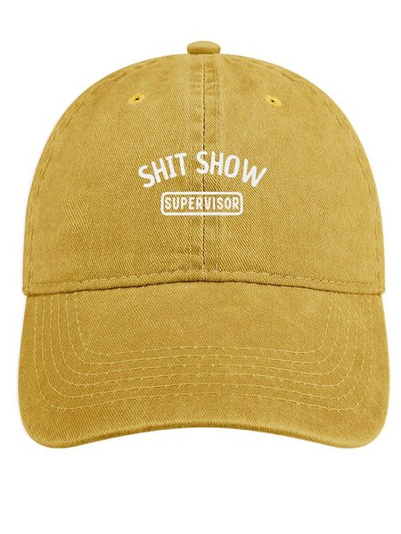 Men's /Women's Shit Show Supervisor Graphic Printing Regular Fit Adjustable Denim Hat, color:Yellow|size:One-size, Lilicloth.com