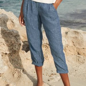 JFN Pocketed Solid Basic Capris Pants, Pants, color:Blue|size:XXL, JustFashionNow