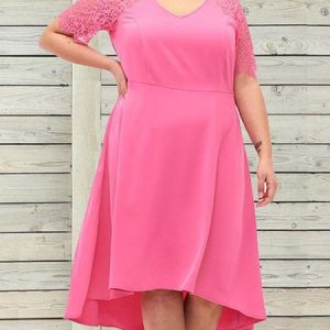 Plus Size Lace Plain Loose Casual Dress With No, Dresses, color:Deep Pink|size:4X, JustFashionNow