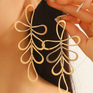 Casual Floral Line Pattern Earrings Urban Daily Women's Jewelry, Earrings, color:Golden|size:One-size, JustFashionNow