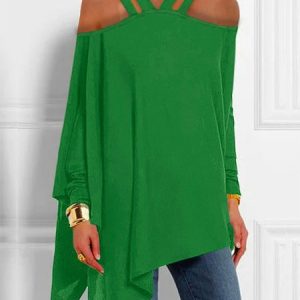 Urban Plain Loose Long Sleeve Top, Blouses and Shirts, color:Green|size:XS, Stylewe