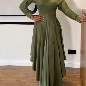 Urban Plain Cold Shoulder Maxi Dress, Maxi Dresses, color:Army Green|size:XXL, Stylewe
