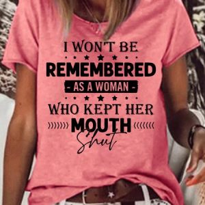 Women's I won't be remembered as a woman Casual Letters T-Shirt, color:Red|size:3XL, Lilicloth.com