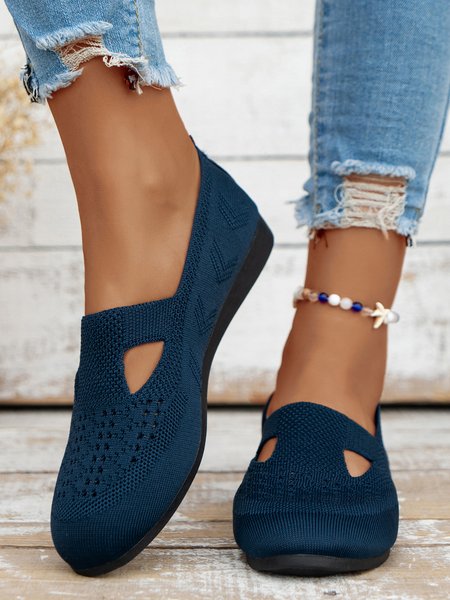Solid Color Flyknit Flats, Flats, color:Deep Blue|size:43, JustFashionNow