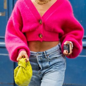 Urban V Neck Plain Loose Sweater, Pullovers, color:Deep Pink|size:XXL, Stylewe