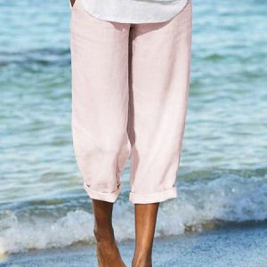 Loose Linen Cotton Solid Casual Pants, Pants, color:Pink|size:XXL, Noracora