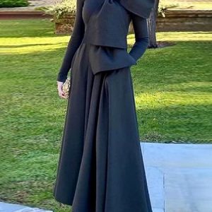 Crew Neck Elegant Plain Regular Fit Dress, Maxi Dresses, color:Black|size:XXL, Stylewe