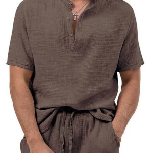 Casual Plain T-Shirt, T-Shirts, color:Brown|size:3XL, JustFashionNow