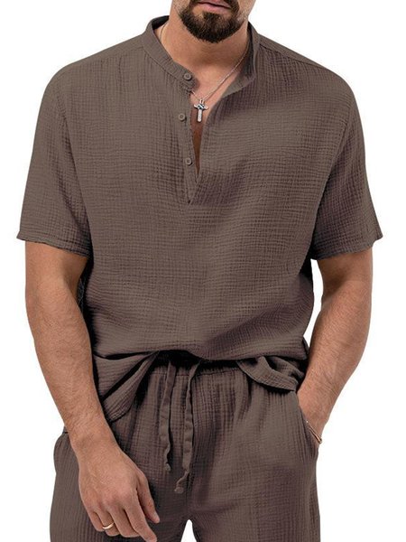 Casual Plain T-Shirt, T-Shirts, color:Brown|size:3XL, JustFashionNow