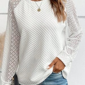 Casual Crew Neck Plain Sweatshirt, Hoodies & Sweatshirts, color:White|size:XXL, Noracora