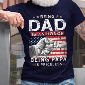 Men's American Flag Being Dad Is An Being Papa Casual Crew Neck Short Sleeve T-shirt, T-shirts, Lilicloth.com