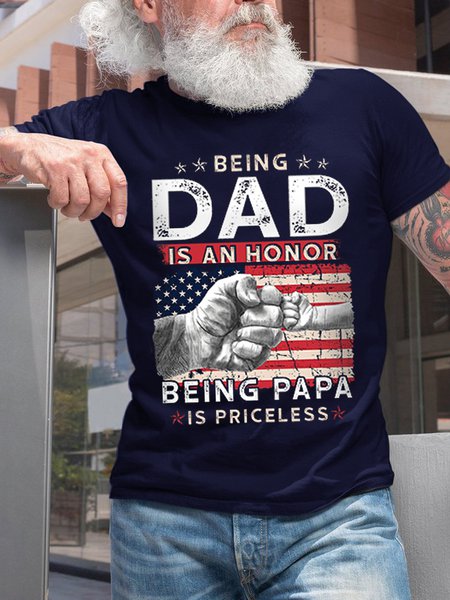 Men's American Flag Being Dad Is An Being Papa Casual Crew Neck Short Sleeve T-shirt, T-shirts, Lilicloth.com
