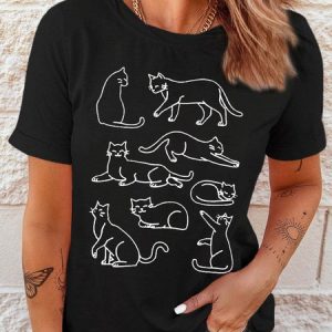 Women's Cat Lover Cotton Casual T-Shirt, color:Black|size:3XL, Lilicloth.com