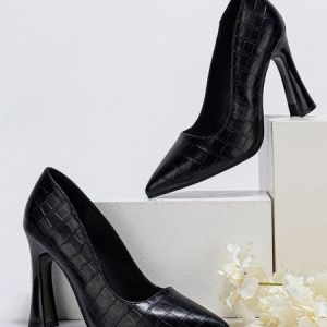 Women Minimalist Embossed High Heel Shallow Shoes, Heels, color:Black|size:42, Stylewe