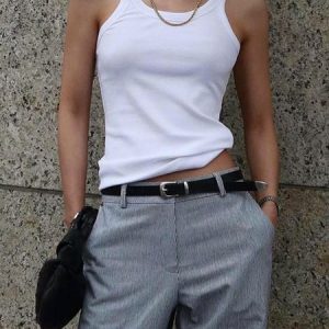 Urban Basic Simple Crew Neck Plain Tank Top, Tanks and Camis, color:White|size:XXL, Stylewe