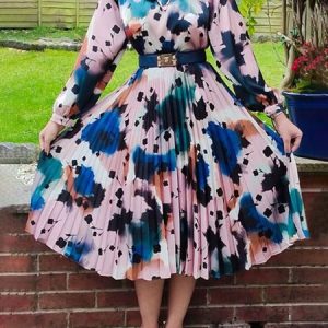 Regular Fit Elegant Abstract Midi Dress With No Belt, Midi Dresses, color:As Picture|size:XXL, Stylewe