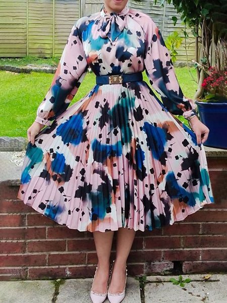 Regular Fit Elegant Abstract Midi Dress With No Belt, Midi Dresses, color:As Picture|size:XXL, Stylewe