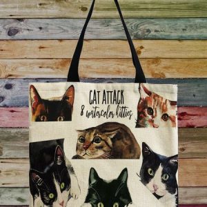 Cat Print Tote Bag Canvas Tote, color:Color3|size:One-size, Lilicloth.com
