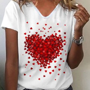 Love V Neck Casual Loose shirt & Top, T-shirts, color:White|size:XS, Noracora