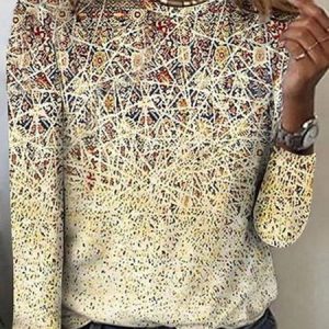 JFN Crew Neck Casual Geometric Ombre Gold Long Sleeve T-Shirt, T-Shirts, color:Multicolor|size:XXL, JustFashionNow