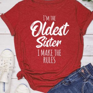 Women's Funny Words Sister Funny Casual T-shirt, color:Red|size:3XL, Lilicloth.com