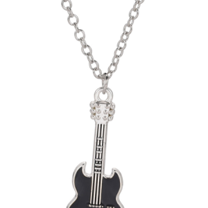 Man's Silver Violin Necklace, color:White, Lilicloth.com