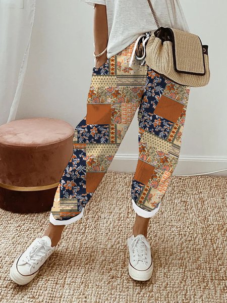 Floral Drawstring Loose Casual Pants, Pants, color:Yellow|size:XXL, JustFashionNow