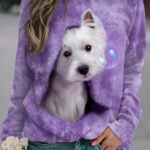 Casual Crew Neck Animal Picture Sweatshirt, Hoodies & Sweatshirts, color:Purple|size:XXL, Noracora