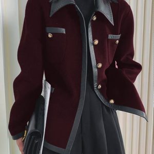 Urban Plain Split Joint Shirt Collar Jacket, Jackets, color:Wine Red|size:XXL, Stylewe