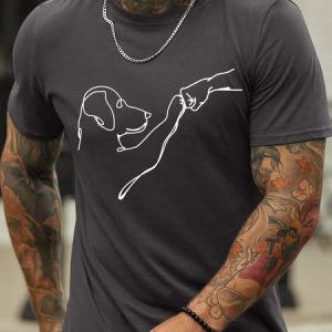 Men’s Dog Fist Bump Casual Regular Fit T-Shirt, color:Deep Gray|size:3XL, Lilicloth.com