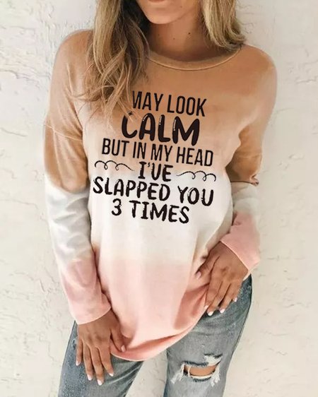 Casual Gradient Letter Print Crew Neck Knit Long Sleeve Sweatshirt, Sweatshirts & Hoodies, color:Orange|size:XXL, JustFashionNow