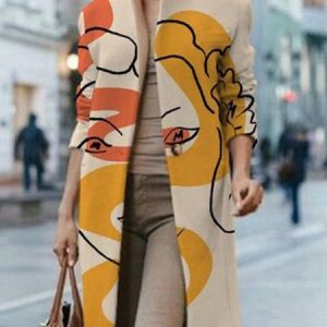 Abstract Closure Collar Simple Outerwear, Coats, color:As Picture|size:XXL, Stylewe