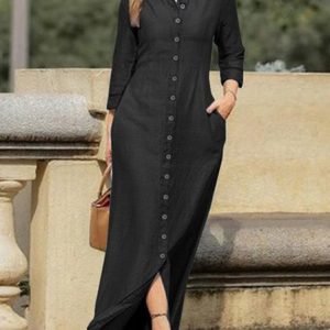 Casual Loose Denim Shirt Long Dress Urban Commuting Women's Clothing, Denim Dresses, color:Black|size:3XL, JustFashionNow