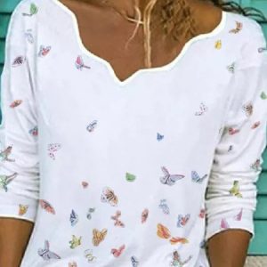 White Casual Floral Printed Long Sleeve Top, T-shirts, color:White|size:3XL, Noracora
