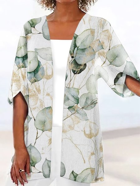 Leaf Loose V Neck Casual Kimono, Cardigans, color:Green|size:XXL, JustFashionNow