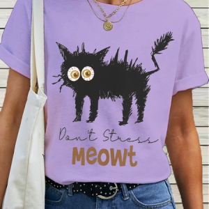 WomenвЂ™s Cat Lover Don't Stress Cotton Simple Text Letters T-Shirt, T-shirts, Lilicloth.com