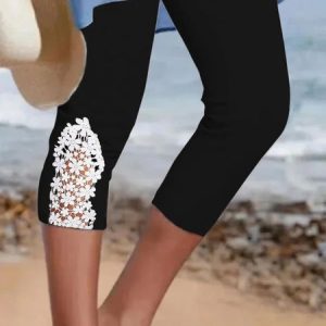 Casual Cropped Pants, Leggings, color:Black|size:XXL, JustFashionNow