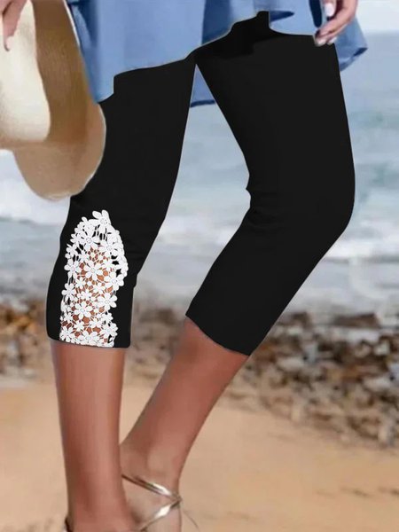 Summer Yoga Workout Exercise Capris Lace Floral Elegant Vacation Capris Leggings, Shorts, Roselinlin - Online Catalog