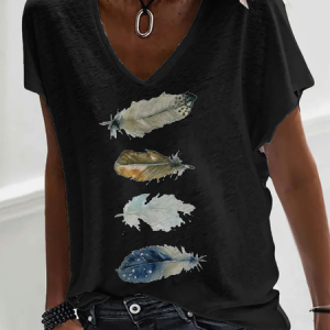 Casual Loose Jersey V Neck T-Shirt, T-shirts, color:Black|size:XXL, Noracora