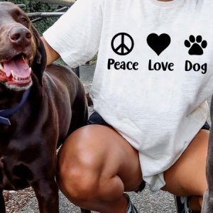 Lilicloth X Funnpaw Women's Peace Love Dog T-Shirt, color:White|size:L, Lilicloth.com