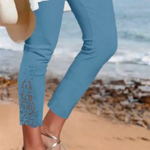 Women Casual Plain Hollow Out Lace Leggings Ankle Pants, leggings, Roselinlin - Online Catalog
